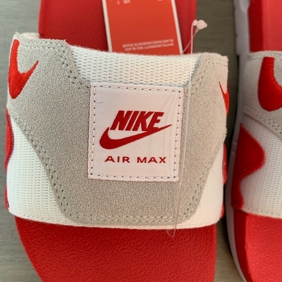 Nike Air Max 1 Slide Slippers White/University Red Mens Size 8 DH0295-103 New - Picture 7 of 9